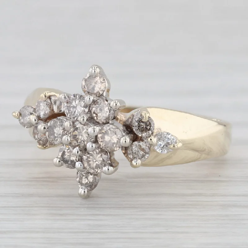 engagement-modern-platinum-rings-0.78ctw Round Diamond Cluster Ring 10k Yellow Gold Size 7.25 Engagement