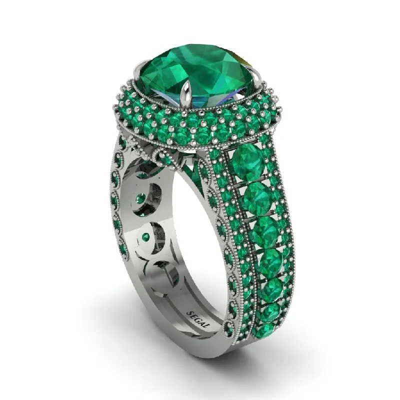 engagement-unique-silver-rings-Emerald Radiant Majesty Pave Engagement Ring - Cataleya No. 21