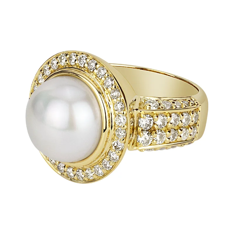 ladies-birthstone-cathedral-rings-Ring - South Sea Pearl And Diamond