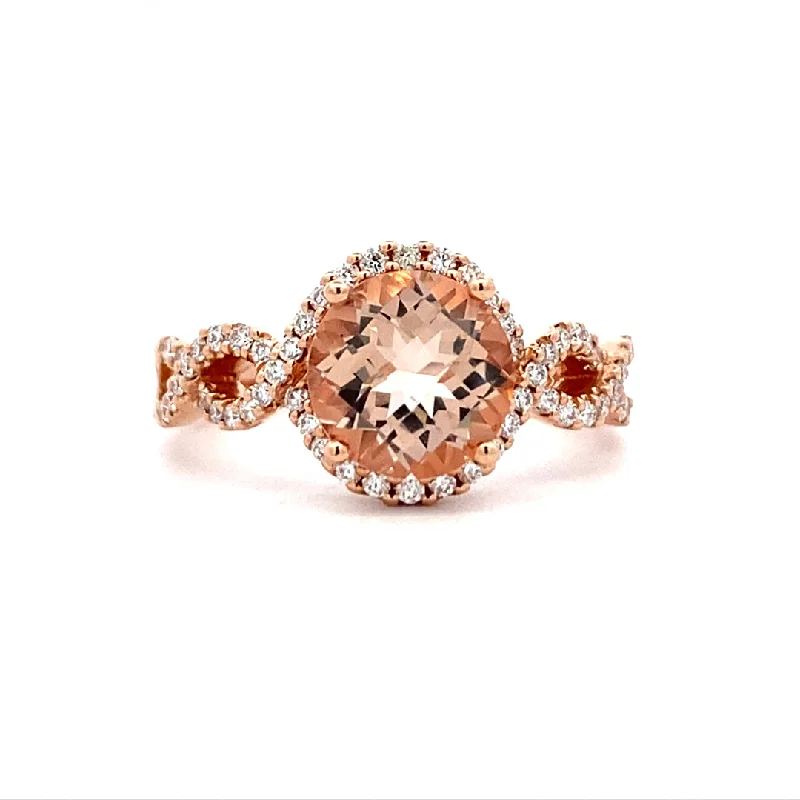 ladies-round-silver-rings-Morganite & Diamond Cross Over Style Ring int Rosé Gold by Allison Kaufman