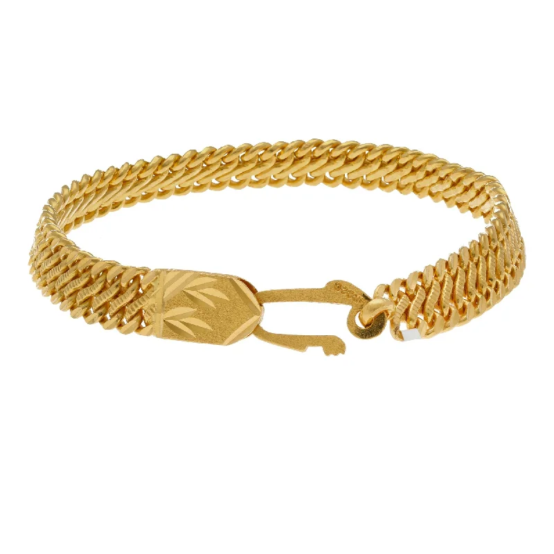 Ladies bracelets for radiant evenings -22K Yellow Gold Men Bracelet W/ Hexagonal Tile Link