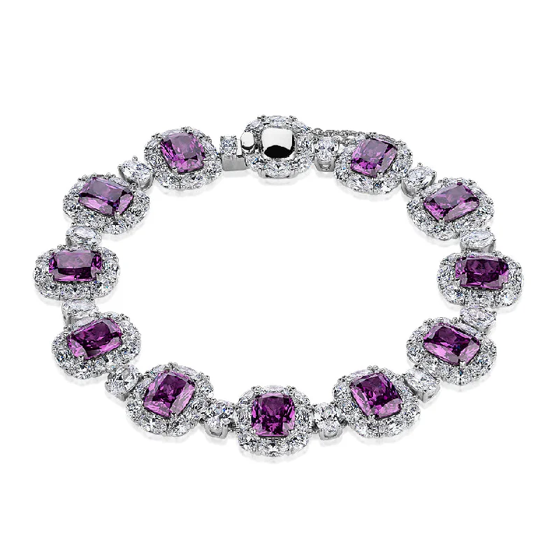 Ladies bracelets with glittering beads -Statement bracelet with amethyst simulants and 19.11 carats* of diamond simulants in sterling silver