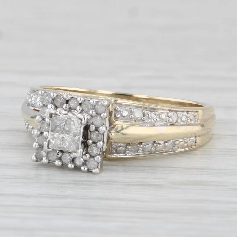 engagement-unique-silver-rings-0.25ctw Princess Diamond Halo Engagement Ring 10k Yellow Gold Size 7