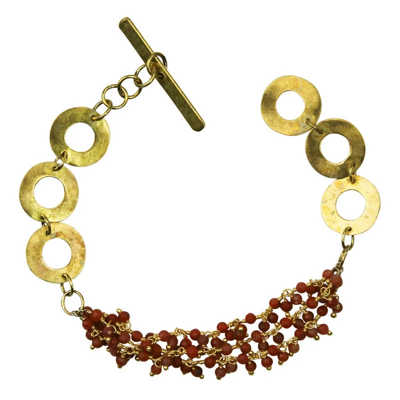 Ladies bracelets for festive elegance -Bracelet, Brass, Carnelian Beaded Chain