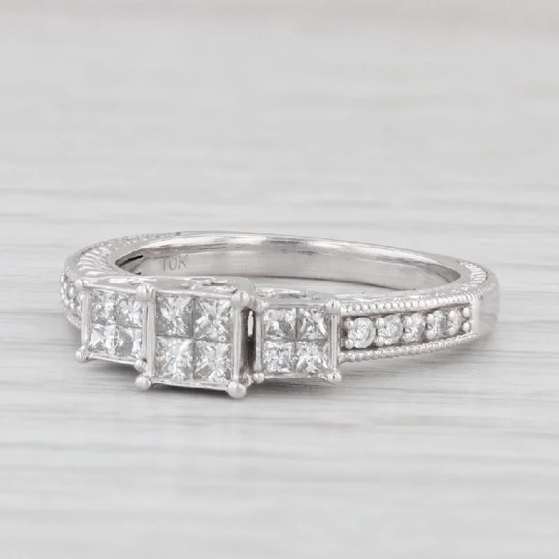 engagement-heart-vintage-inspired-rings-0.60ctw Diamond Princess Engagement Ring 10k White Gold Size 5.5 3-Stone Style