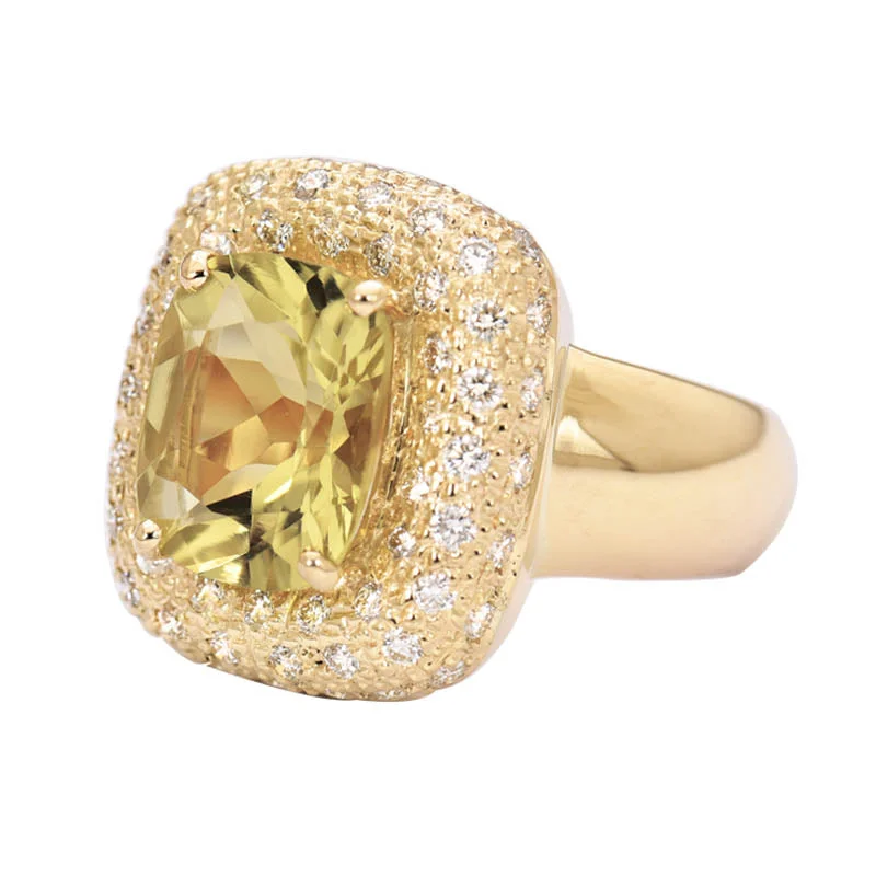 ladies-emerald-cut-rose-gold-rings-Ring- Lemon Quartz and Diamond