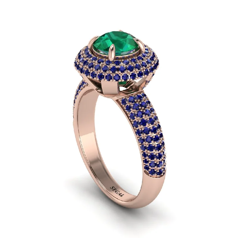 engagement-birthstone-pave-set-rings-Emerald Golden Majesty Pave Halo Engagement Ring - Myra No. 65