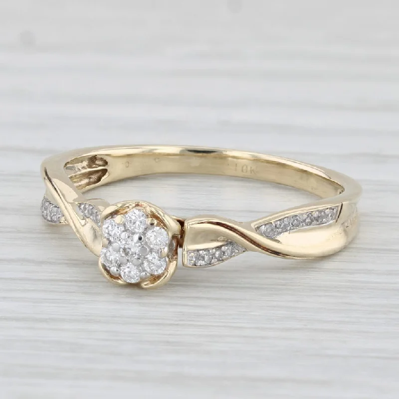 engagement-platinum-bezel-set-rings-0.15ctw Diamond Cluster Engagement Ring 10k Yellow Gold Size 8 Woven Band