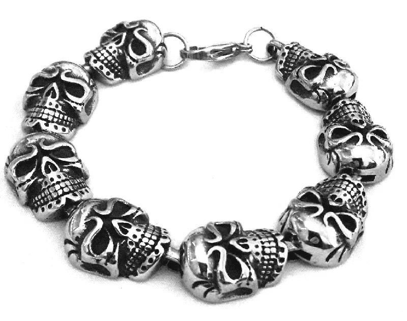 Ladies bracelets graceful charm -Stainless Steel Skull Head Bracelet