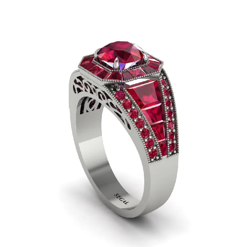 engagement-gold-two-tone-rings-Ruby Royal Radiance Halo Engagement Ring - Liana No. 57