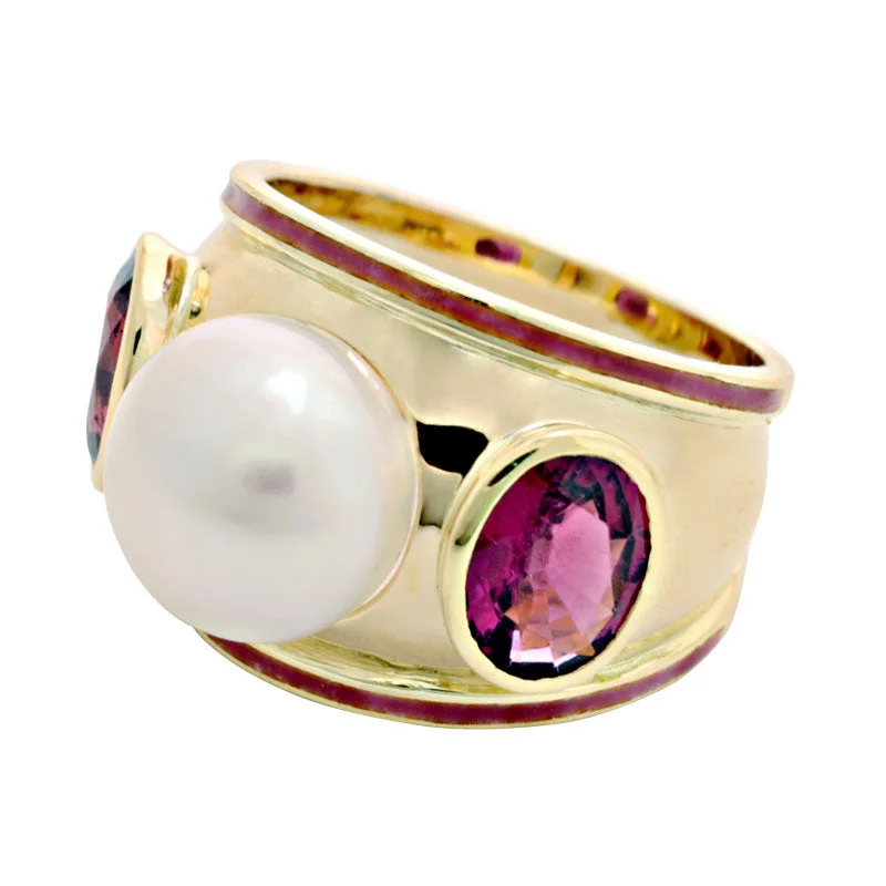 ladies-oval-platinum-rings-Ring-Rubellite and South Sea Pearl (Enamel)