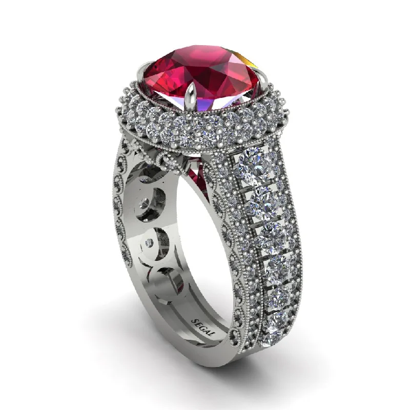 engagement-white-gold-flush-set-rings-Ruby Radiant Majesty Pave Engagement Ring - Cataleya No. 12