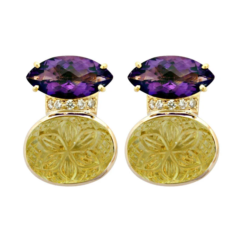 ladies-vintage-silver-earrings-Earrings- Amethyst, Lemon Quartz And Diamond (1854G)