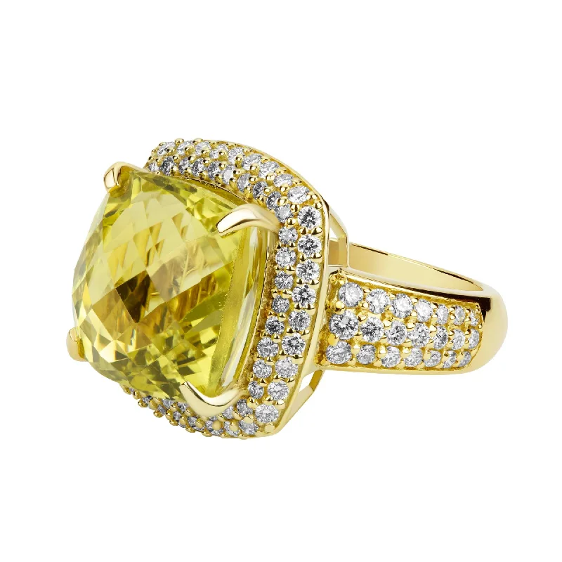 ladies-pear-cut-white-gold-rings-Ring - Lemon Quartz And Diamond