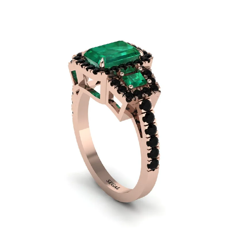 engagement-unique-silver-rings-Emerald Three Halo Radiance Engagement Ring - Emely No. 35