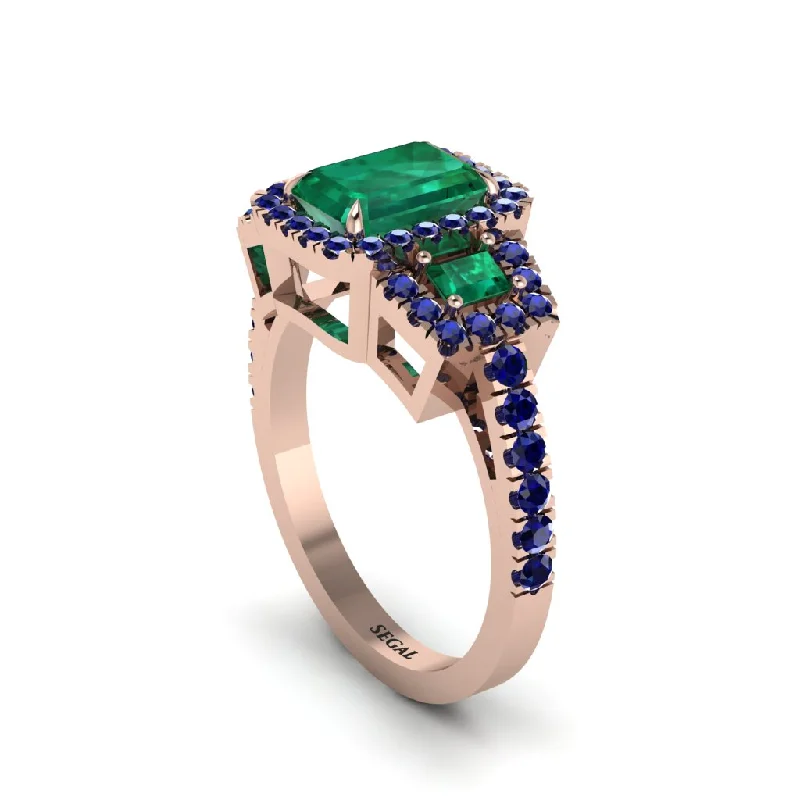 engagement-affordable-sapphire-rings-Emerald Three Halo Radiance Engagement Ring - Emely No. 65