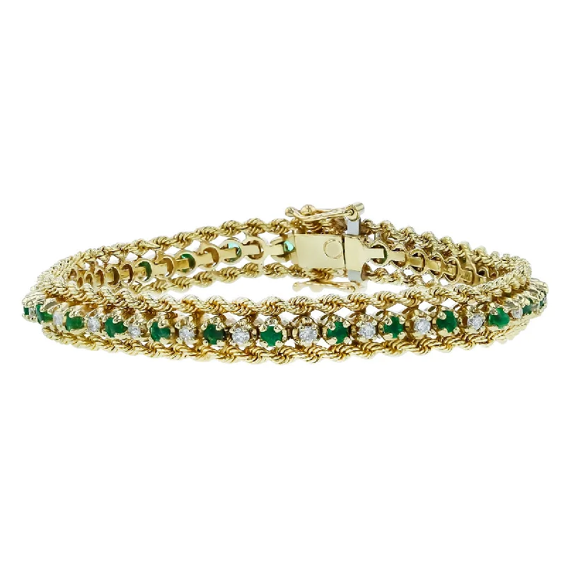 Ladies bracelets for journey elegance -14K Yellow Gold Diamond and Emerald Bracelet