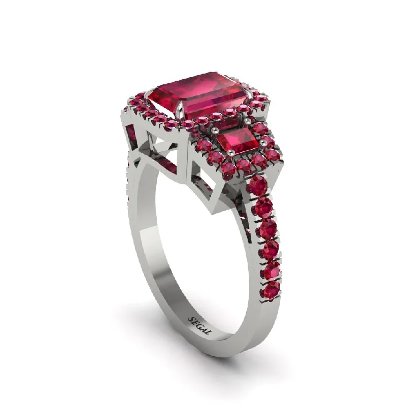 engagement-infinity-diamond-rings-Ruby Three Halo Radiance Engagement Ring - Emely No. 57