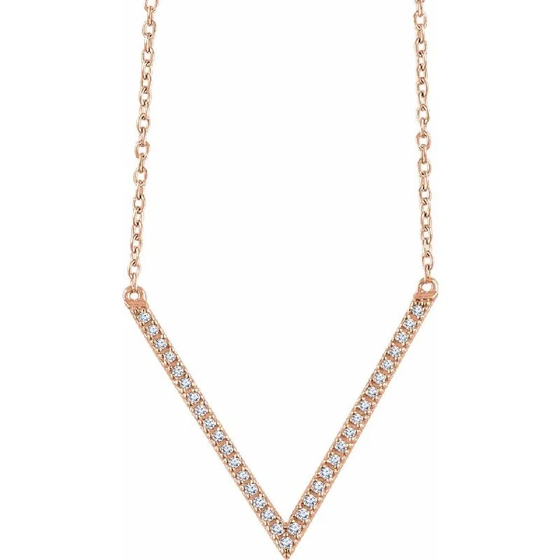 Ladies necklaces cool charm -14k Yellow, White or Rose Gold & Diamond V Shape Bar Necklace, 16-18in