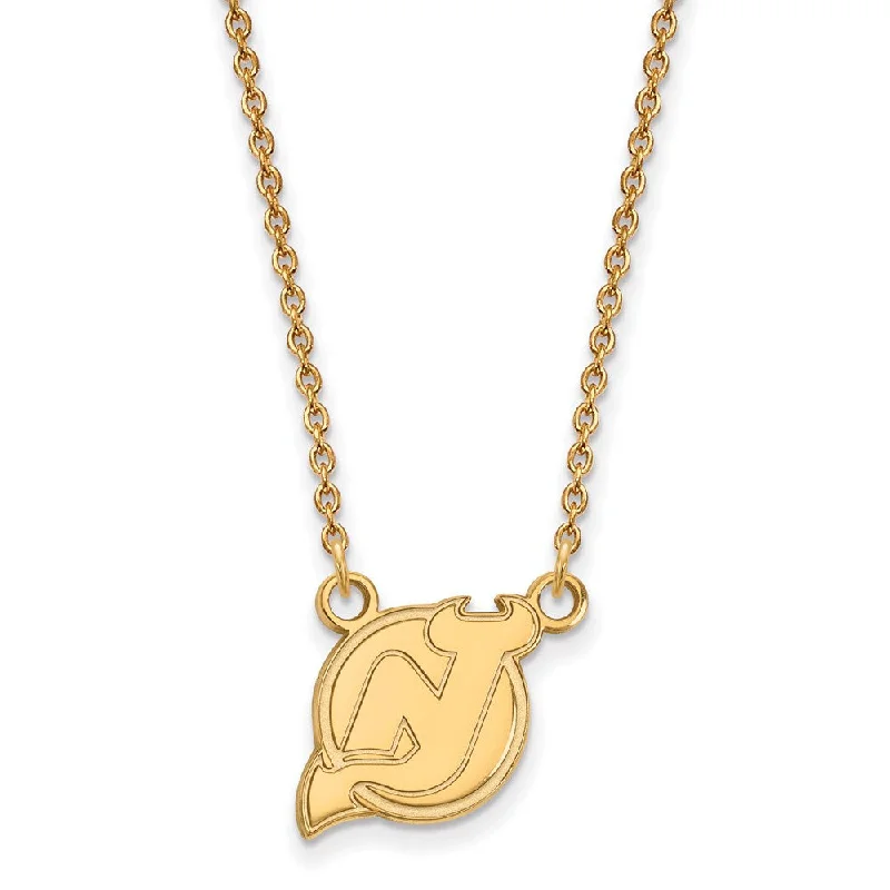 Ladies necklaces polished silver -10k Yellow Gold NHL New Jersey Devils Small Necklace, 18 Inch