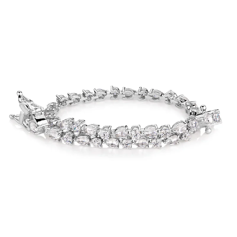 Ladies bracelets for dinner charm -Pear and Round Brilliant tennis bracelet with 6.40 carats* of diamond simulants in sterling silver