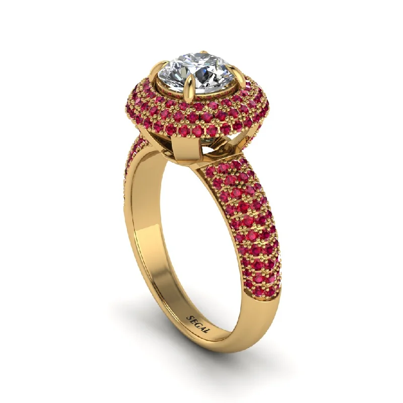 engagement-radiant-cut-sapphire-rings-Diamond Golden Majesty Pave Halo Engagement Ring - Myra No. 46