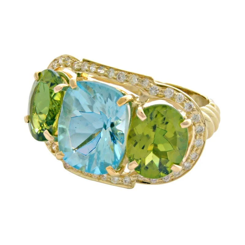 ladies-silver-channel-set-rings-Ring-Blue Topaz, Peridot and Diamond