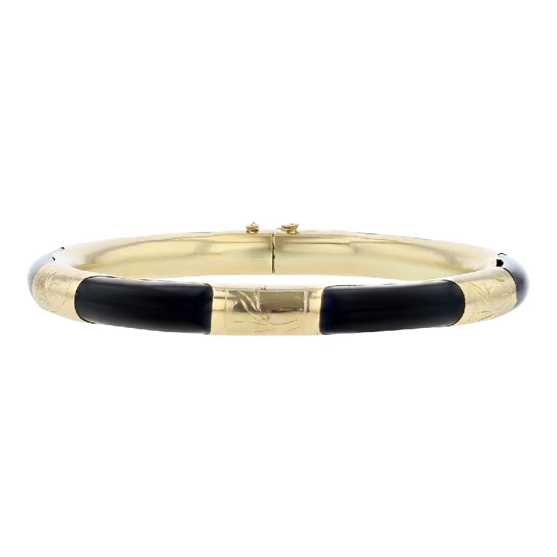 Ladies bracelets cute charm -14K Yellow Gold Black Onyx Bangle Bracelet