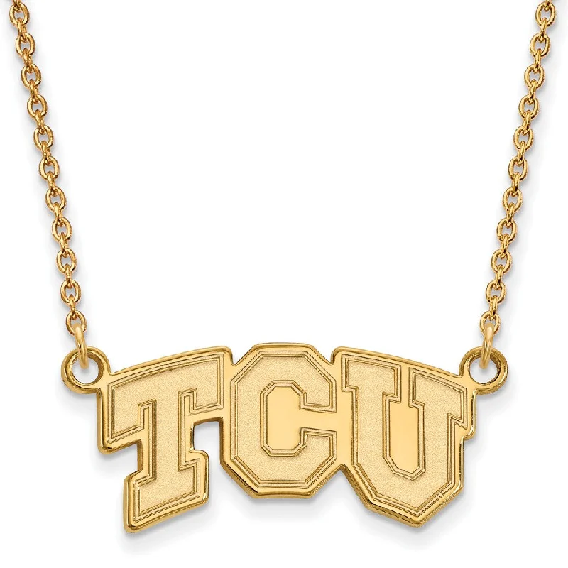 Ladies necklaces cool elegance -14k Gold Plated Silver Texas Christian U Sm TCU Pendant Necklace