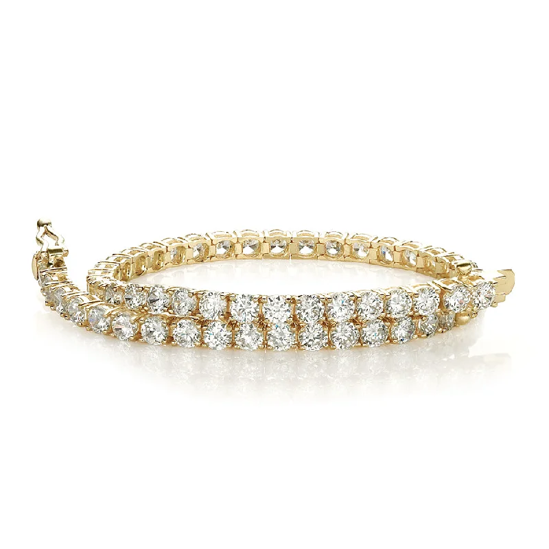 Ladies bracelets for active charm -Round Brilliant tennis bracelet with 6.27 carats* of diamond simulants in 10 carat yellow gold