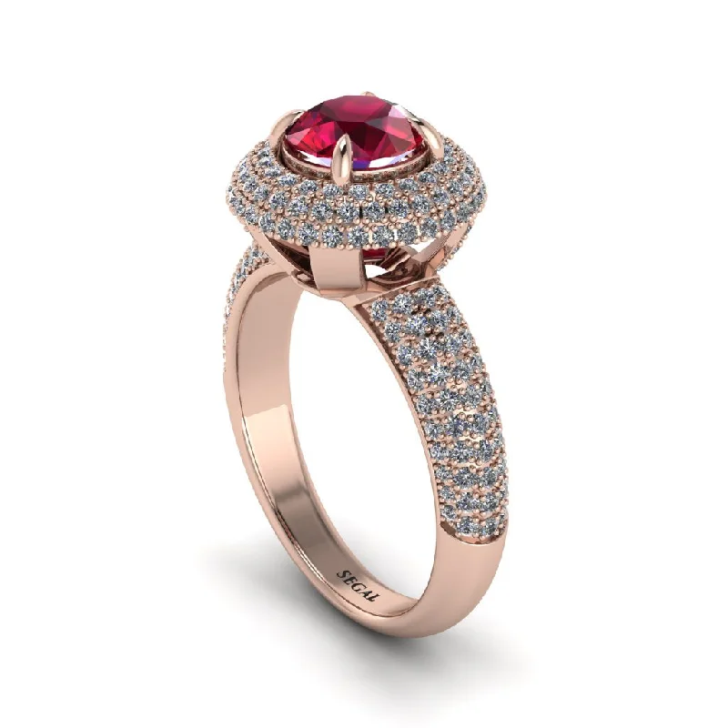 engagement-elegant-flush-set-rings-Ruby Golden Majesty Pave Halo Engagement Ring - Myra No. 11