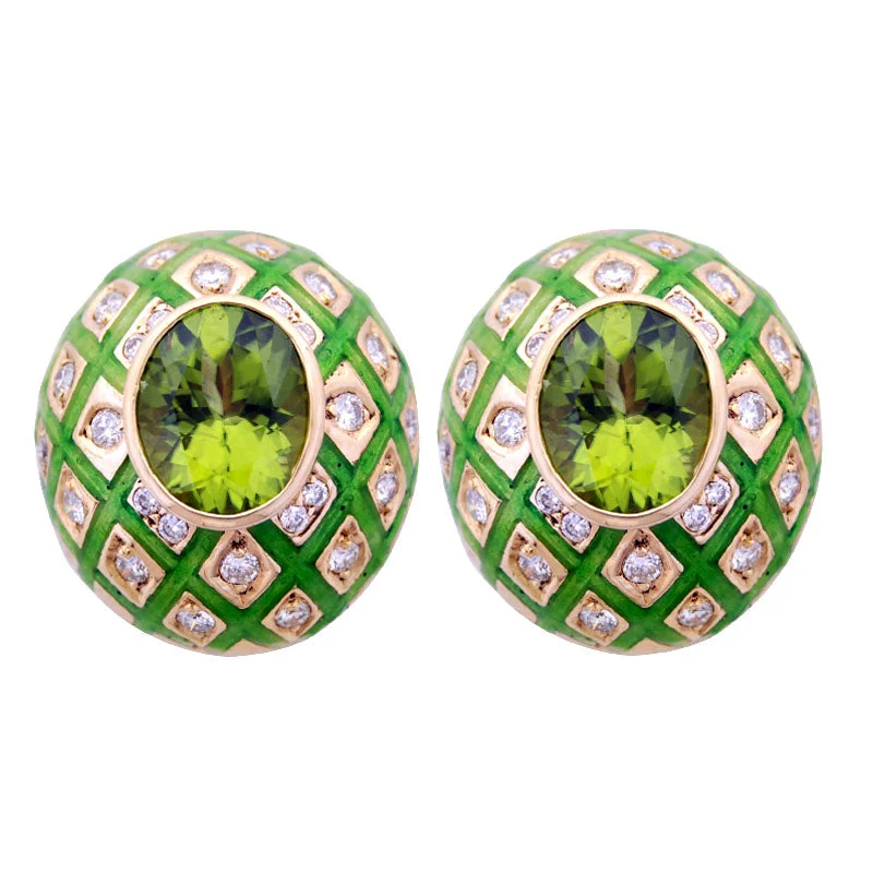 ladies-trendy-chain-link-earrings-Earrings- Peridot And Diamond (enamel) (1210L)