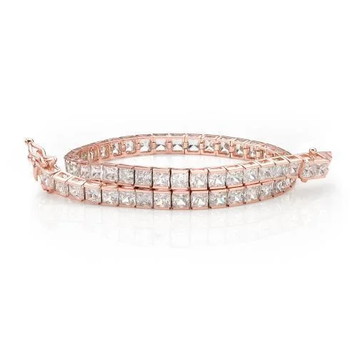 Ladies bracelets for melody elegance -Princess Cut tennis bracelet with 11.34 carats* of diamond simulants in 10 carat rose gold