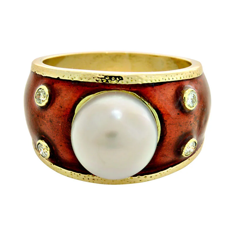 ladies-pear-cut-white-gold-rings-Ring-South Sea Pearl and Diamond (Enamel)