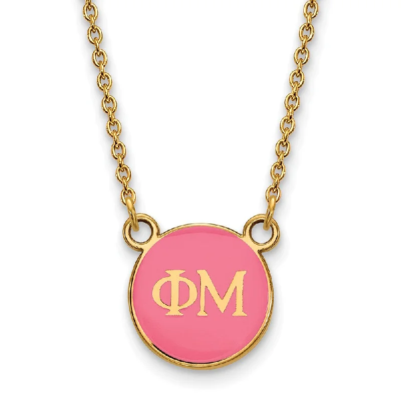 Ladies necklaces with tide chalcedony -14K Plated Silver Phi Mu Small Pink Enamel Necklace