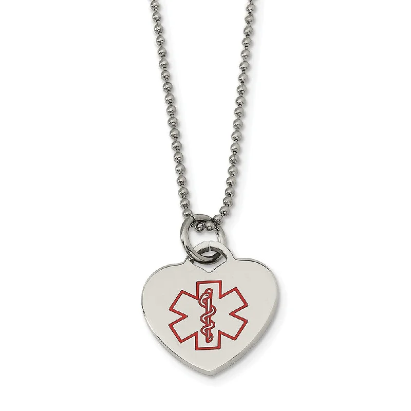 Ladies necklaces chic flair -Stainless Steel Heart Shaped Medical Alert Necklace - 22 Inch