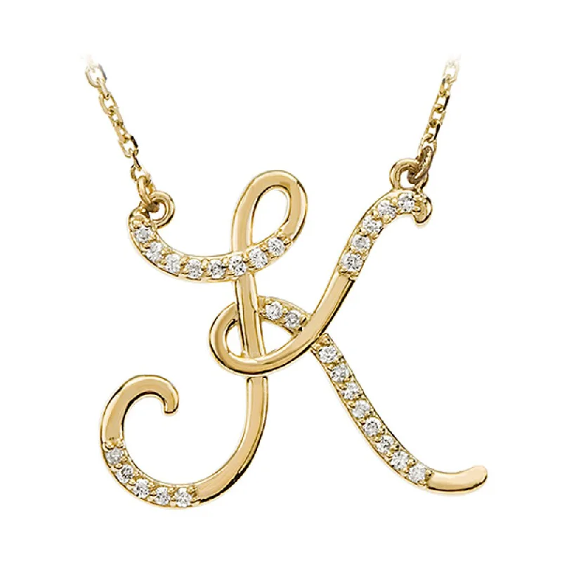 Ladies necklaces for charity vibes -1/8 Ctw Diamond 14k Yellow Gold Medium Script Initial K Necklace, 17in