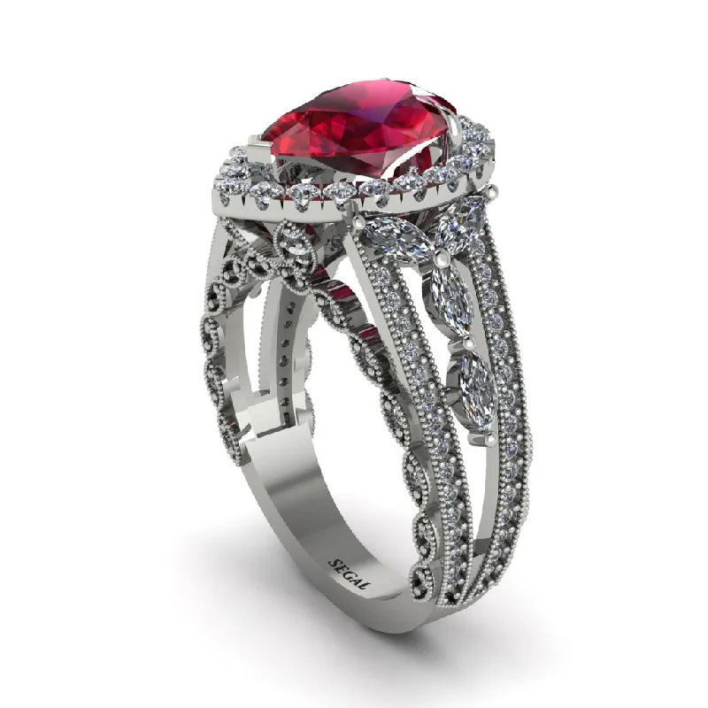 engagement-radiant-cut-diamond-rings-Ruby Imperial Blossom Engagement Ring - April No. 12