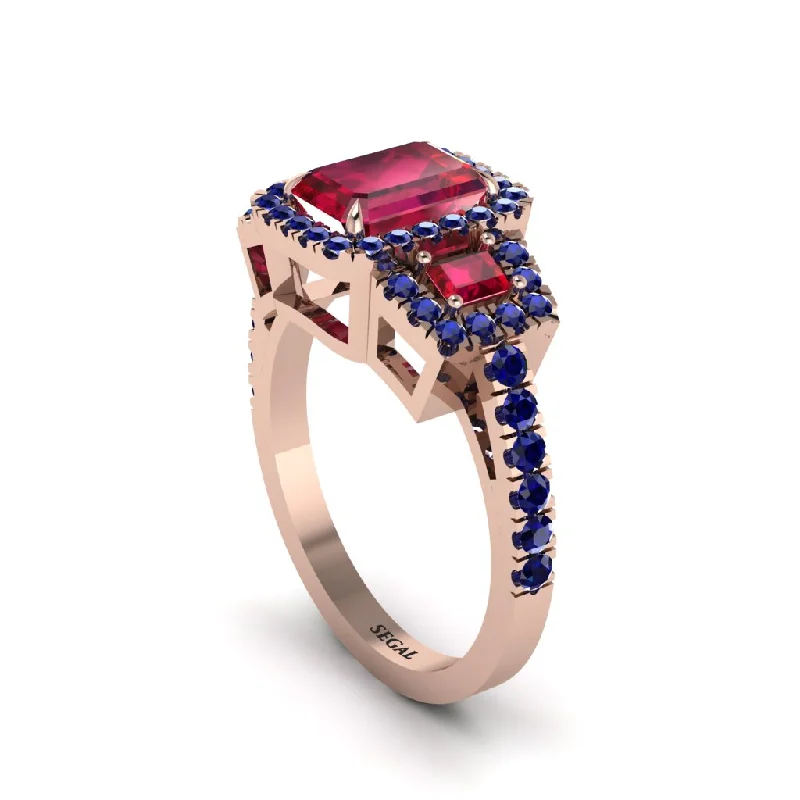 engagement-sapphire-two-tone-rings-Ruby Three Halo Radiance Engagement Ring - Emely No. 71