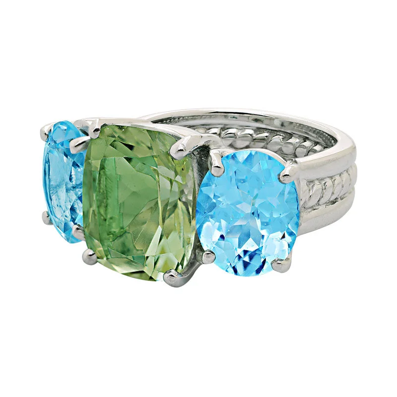 ladies-classic-silver-rings-Ring-Green Quartz and Blue Topaz