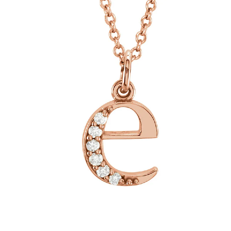 Ladies necklaces for cherished gifts -The Abbey 14k Rose Gold Diamond Lower Case Initial 'e' Necklace 16 In