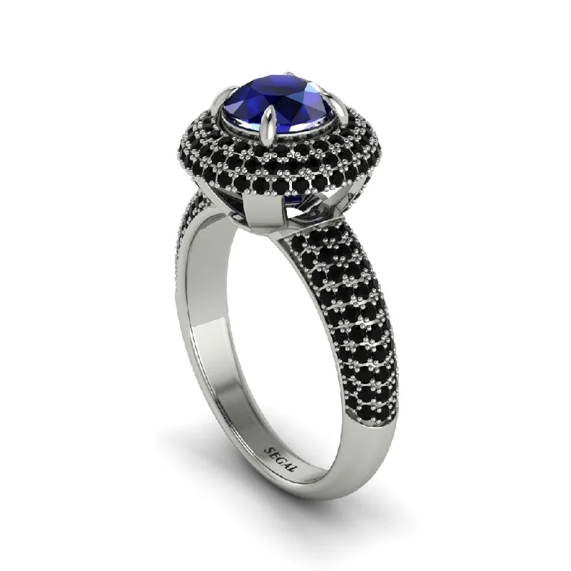 engagement-wedding-bezel-set-rings-Sapphire Golden Majesty Pave Halo Engagement Ring - Myra No. 45