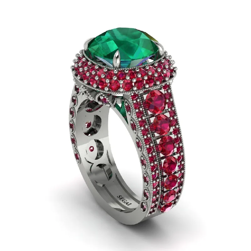 engagement-platinum-two-tone-rings-Emerald Radiant Majesty Pave Engagement Ring - Cataleya No. 51