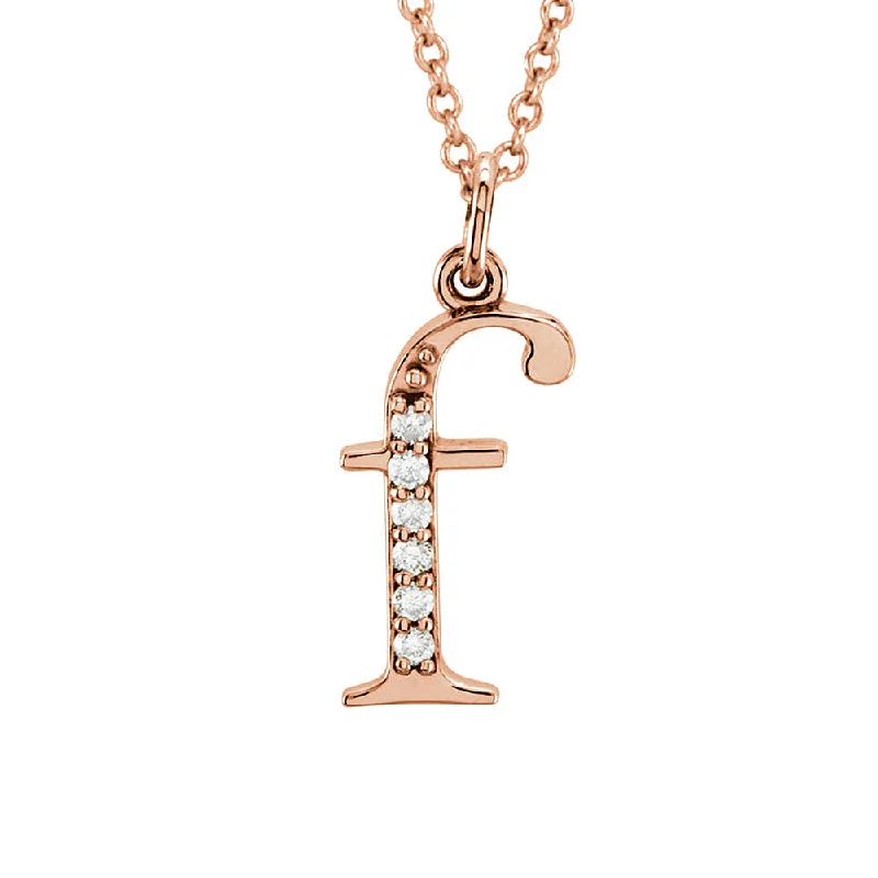 Ladies necklaces for gathering vibes -The Abbey 14k Rose Gold Diamond Lower Case Initial 'f' Necklace 16 In