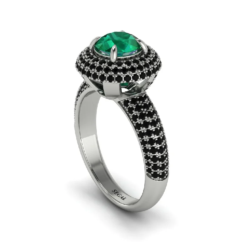 engagement-diamond-tension-set-rings-Emerald Golden Majesty Pave Halo Engagement Ring - Myra No. 36