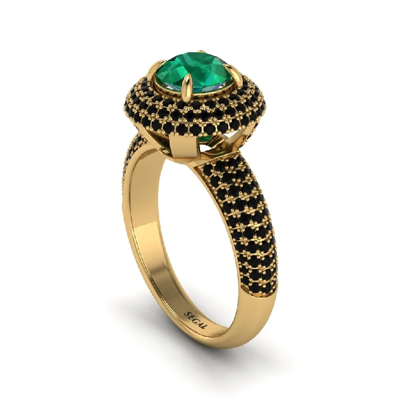 engagement-elegant-bezel-set-rings-Emerald Golden Majesty Pave Halo Engagement Ring - Myra No. 34