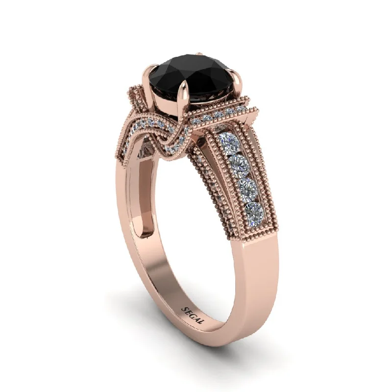 engagement-gold-two-tone-rings-Black Diamond Eternal Embrace Milgrain Engagement Ring - Fernanda No. 8