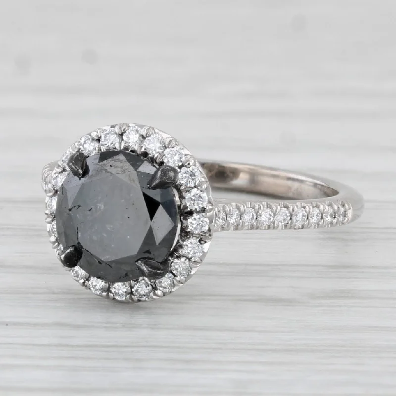 engagement-diamond-two-tone-rings-New 2.08ctw Round Black White Diamond Halo Ring 18k White Gold Sz 6.5 Engagement