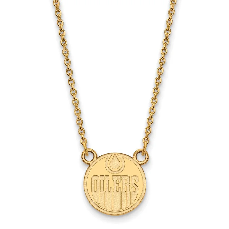 Ladies necklaces for boho charm -SS 14k Yellow Gold Plated NHL Edmonton Oilers Small Necklace, 18 Inch