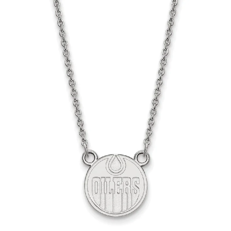 Ladies necklaces with bite pendants -10k White Gold NHL Edmonton Oilers Small Necklace, 18 Inch